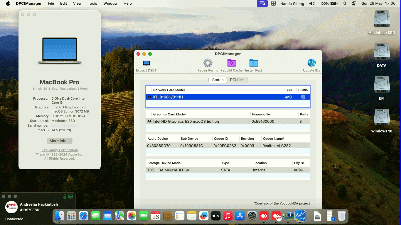 Success Hackintosh macOS Sonoma 14.5 Build 23F79 in HP 14-BS012TU